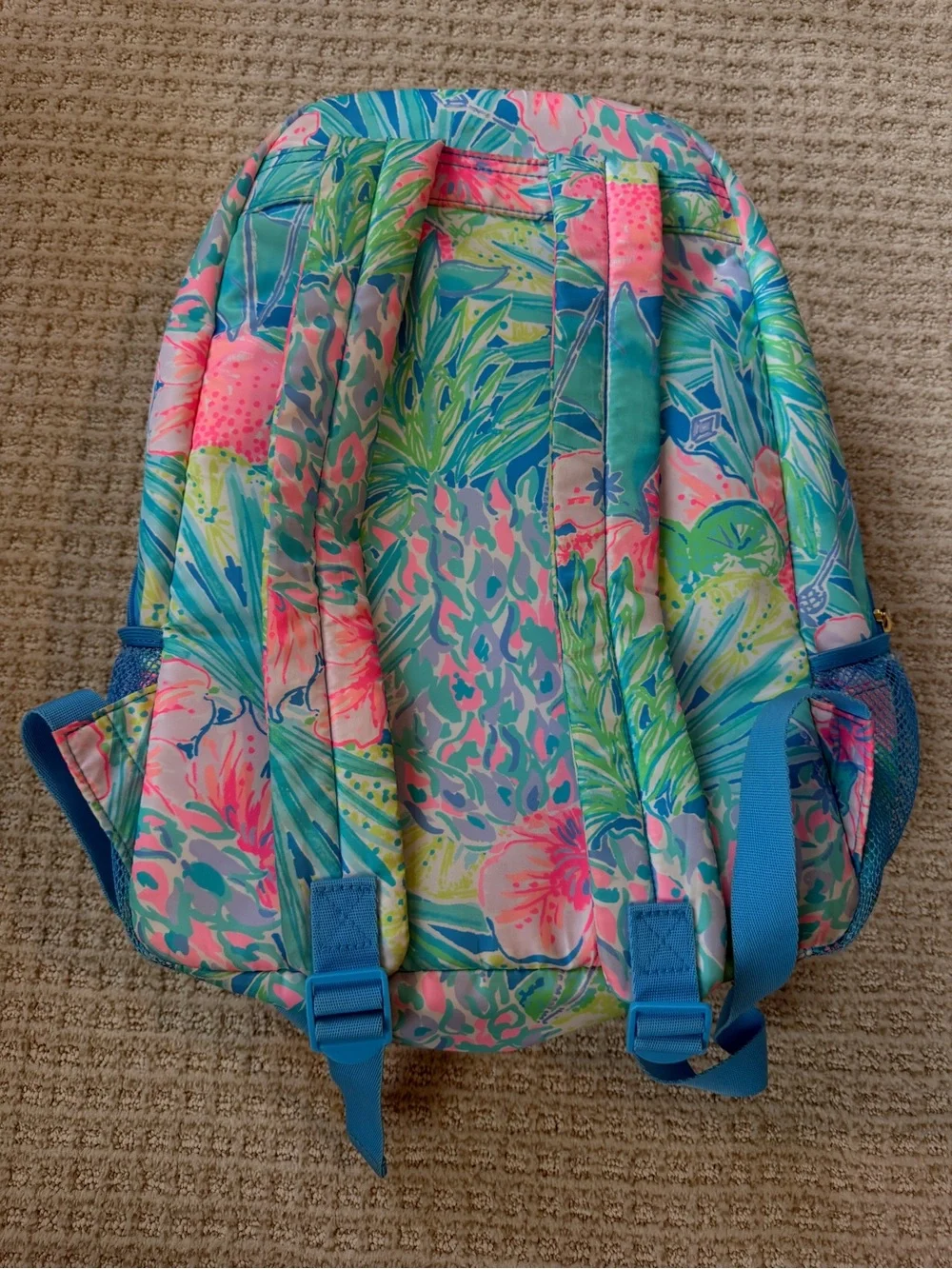 Lilly Pulitzer Swizzle In Tropical Floral Backpack Blue Pink Pineapple Hibiscus